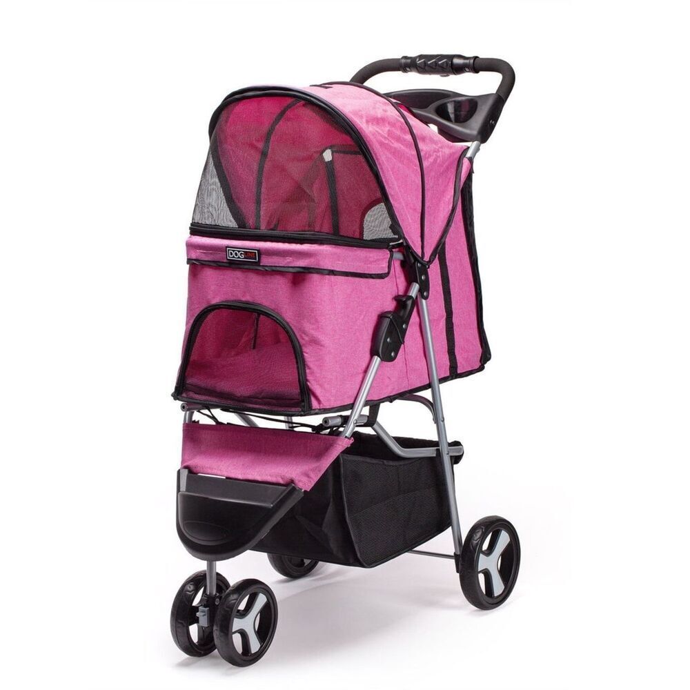 Dogline Casual Pink Pet Stroller with Mesh Canopy & Drink Holder